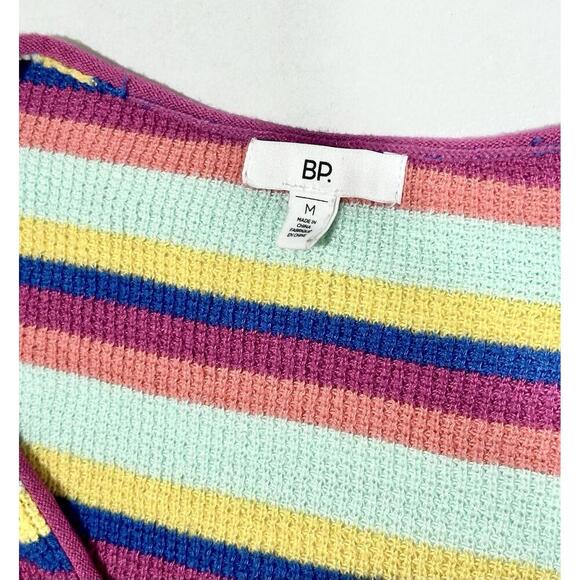 BP Womens Pullover Sweater Multicolor Stripe Long Sleeve Lightweight Medium - Picture 2 of 15